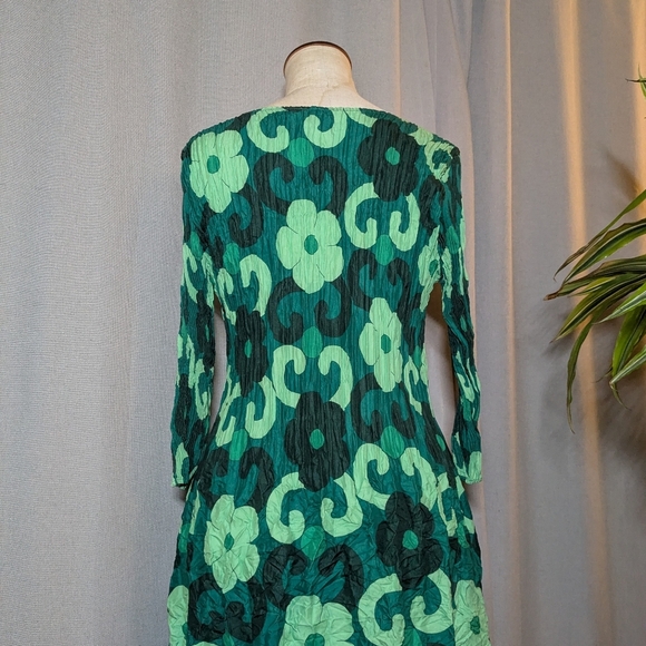 Alquema Green Smash Pocket Dress Midi  Crinkle Long Sleeve Floral Print 0 Small - Picture 8 of 12